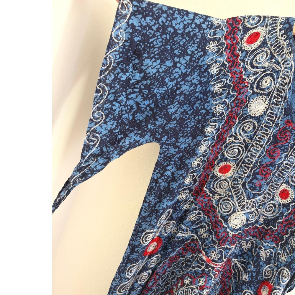 Vintage 60s 70s Blue Cotton Boho Kaftan Maxi Dress S M Hippie Embroidered - Picture 5 of 5